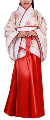 Xiedeai Filles Vêtements Costume Tang Style Chinois Enfants Scène Spectacle Cosplay Tenues Anciens Nationales Traditionnel Drame Rétro Folklorique Costumes (Tailles Plus Petites), Rouge 98cm
