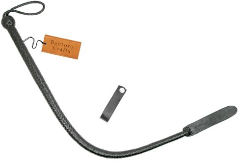 Bantoro Crafts 3 Feet / 0.90 Meter whip Cowhide Leather Bullwhip 16 Plaits Two Tail Bullwhip with Paddle Equestrian Braided Whip Dragon Tail Flogger Riding Crop