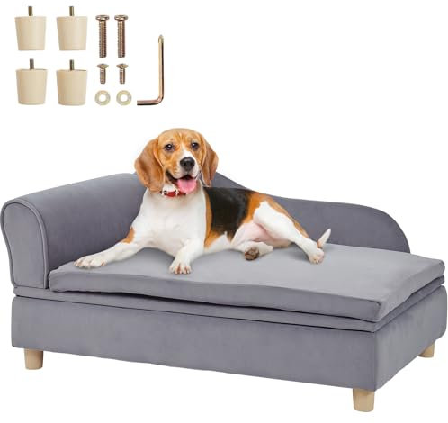VEVOR Haustiersofa, Hundecouch für große Hunde und Katzen, weiches, samtiges Hundesofabett, 50 kg belastbares Katzensofa, Hundebett, Haustierbett, grau