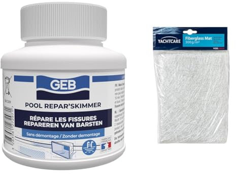 GEB Réparation skimmer de piscine, buse de refoulement, bonde de fond et toutes pièces en ABS & Soloplast 137188 Mat de verre 300 g/m