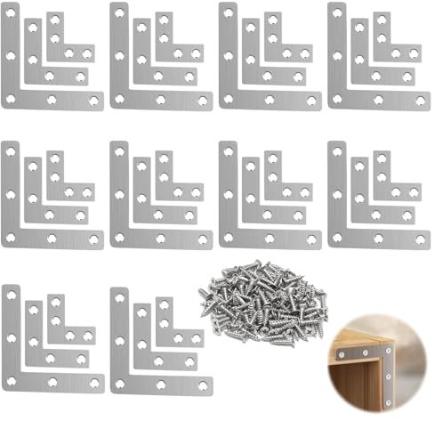 30 Stück Flachwinkel 90 Grad mit 130 Schrauben, Winkelverbinder Edelstahl Winkel, Flachverbinder L-Form Tun Eckwinkel Metall Klammern für Tische Stühle Bücherregal (40/60/80mm)