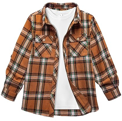 SwissWell Camicia a Quadri Ragazzi Ragazzo Flanella Camicie Bambini Bambino Maniche Lunghe Classica Autunno Inverno Camicia Marrone L