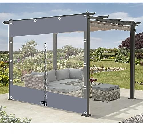 Cortinas impermeables de lona de PVC transparente para pérgola, cenador, patio, porche, garaje, lona transparente para exteriores con cremallera, 1,2 x 2,2 m