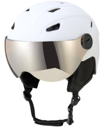 QSTDGVPW Skihelm mit Integriertem Visier für Schneesportanpassungen, Weiß, M
