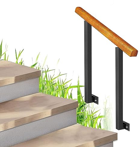 Ringhiera per scale da esterno, per gradini in legno per portico da giardino, asta di supporto per corrimano di sicurezza, corrimano in ferro battuto esterno esterno per corrimano di transizione a 1-4