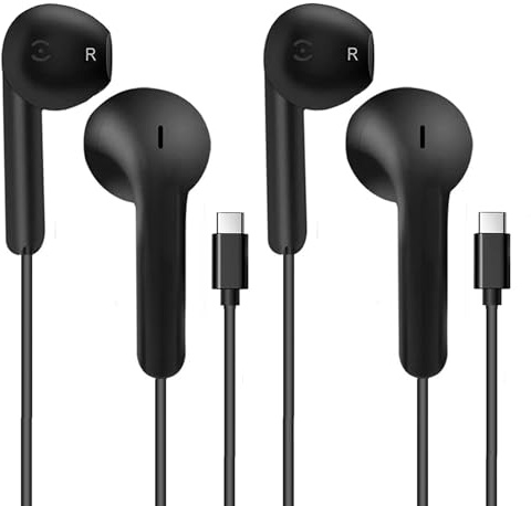 2-Pack USB-C In Ear Hörlurar, Typ C-Hörlurar För Apple iPhone 16/15-Serien, Samsung Galaxy S23/S22/S21/S20/Ultra, Note 10/20, iPad – HiFi Stereo Type C-Hörlurar För Musik Och Samtal (Svart)