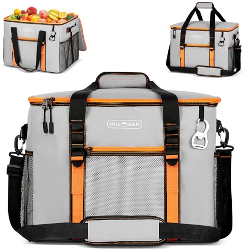 INSMEER Kylväska stor 50 l, kylväskor vikbara för 75 burkar, vikbar/läckagesäker med öppnare, picknickväska/kylbox stor för camping, strand, picknick, familjeutflykter för 4 personer