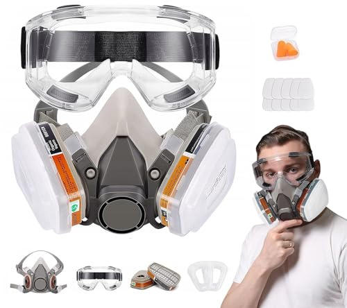 Whemyreat Reusable Respirator Adult Mask with Filter, Spray Paint Mask with Safety Goggles, Construction Dust Masks, Half Facepiece Gas Cover, Chemical Dust-Proof Face Masks for Sanding Spraying Etc