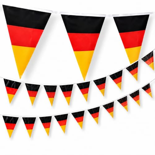 Ghirlanda XXL con bandierine in Germania, colore nero, rosso, giallo (oro) come decorazione per tifosi, decorazione per feste per campionati mondiali di calcio 2026 (25 metri)