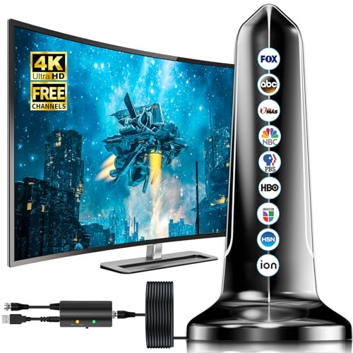2026 Digital Antenna for Smart TV,3600+ Miles Range TV Antenna Indoor/Outdoor, Antennas for Local Channels with Amplifier Support 4K 1080p HDTVs-Thick Coaxial Cable