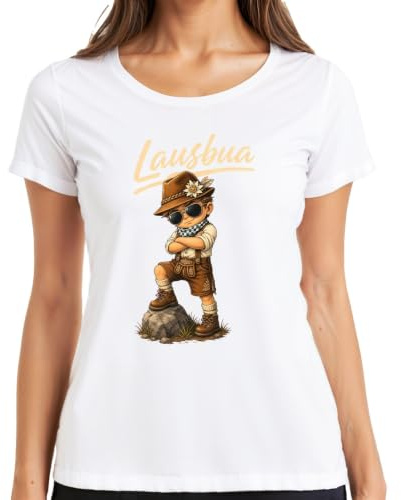 Lausbua läderbyxor Bayern traditionell traditionell t-shirt för kvinnor | Dirndl Alpen Wiesn folkfest barn traditionell hatt ädelvita solglasögon berg fräcka vandring traditionell
