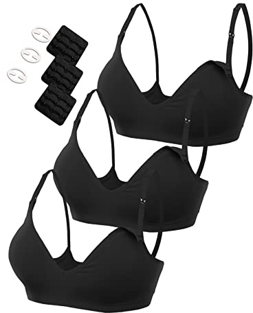 HOFISH Maternity Nursing Bras for Breastfeeding, 3 Pack Pregnancy Deep V Neck Wireless Bra with Extenders & Clips