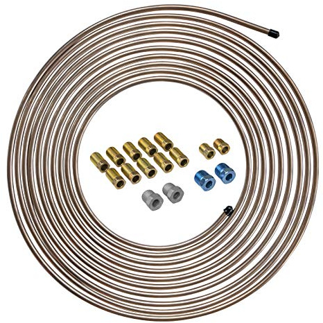 4LIFETIMELINES – 1/4 x 25' Copper-Nickel Brake Line Kit with 16 SAE Fittings | True CuNi Alloy, Non-Magnetic | Inverted Flare, 0.028 Wall | Rust-Proof Replacement Tubing for Cars & Trucks