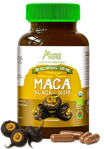 Black Maca Root Capsules l Organic Vegan Pills l 1500mg per Serving l Reproductive Health for Men l Natural Energy Booster l Adaptogen Function l Non GMO and Gluten Free l Amazon Andes