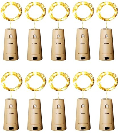 Aluan Wine Bottle Lights with Cork, 12 LED 10 Pack Fairy / String Lights Waterproof Battery Operated for Jar Party Wedding Christmas Festival Bar Decoration, Warm White
