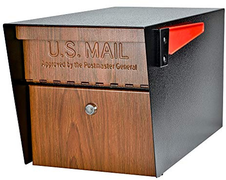 Mail Boss Curbside, Wood Grain 7510 Mail Manager Locking Security Mailbox, Steel, Black