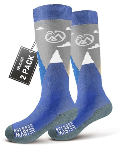OutdoorMaster Merino Wool Ski Socks for Kids, Unisex Boys, Thermal Winter Warm Snowboarding Socks for Cold Weather