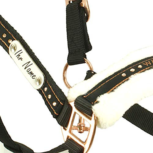 WALDHAUSEN Halfter Elegant schwarz/roségold - mit Namensschild - 2fach verstellbar, Fellpolster (Pon)