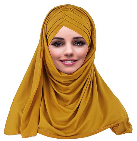 YOFASEN Slouchy muslimsk hatt – kvinnor islamiska halsdukar vacker hijab mössa mössor halsduk huvudduk, GUL, one size