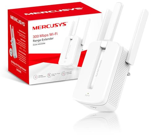 MERCUSYS MW300RE 300Mbps Wall-Plug WiFi Extender Booster, Whole Home Coverage WiFi Booster, 3 Mimo Tech Antennas, Eliminates Wi-Fi Dead Zones, Smart Signal Indicator, Easy Setup with WPS Button
