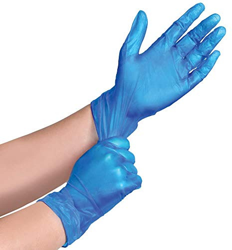 100 (1 Box) x BLUE Vinyl Powder Free Gloves Disposable Food Medical etc. (Medium)