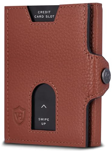 VON HEESEN Slim Wallet mit XXL Münzfach & RFID-Schutz - Leder Geldbeutel - Mini Geldbörse für Herren und Damen - Kartenetui Echtleder Karten Portemonnaie klein - Kreditkartenetui Cognac-Braun
