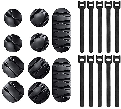 Eono Cable Management Kit, 10 Large Self Adhesive Cable Clips, 10 Silicone Cable Holders for TV PC Under Desk Home Office