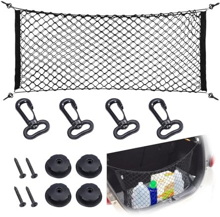 TKSE ReteBagagliaio Auto, 100x40cm Nera in Plastica di Nylon Rete per Auto Estensibile Posteriore, Rete Portaoggetti da Bagagliaio con 4 Ganci per Organizer per Furgoni Camion SUV