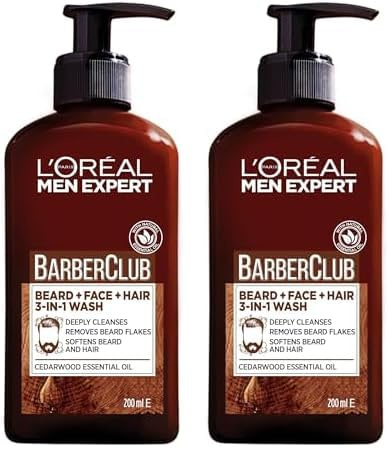 L'Oreal Men Expert Barber Club 3-in-1 Beard, Hair & Face Wash, 200ml (Pack of 2)
