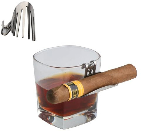 Wenyugongju Cigar Holder Portable Cigar Rest Holder With Hollow-Carved Skull Design, Whisky Glass-Mate on the Bar Countertop (2)