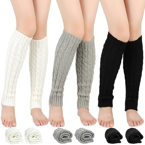3 Pares Calentadores Piernas Mujer, Calentadores Niña, Legwarmers, Invierno Calentadores Legwarmers para Botas Botines, Calentadores Piernas Punto por Encima de la Rodilla Sin Pies para Mujeres Niñas