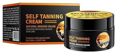 Self Tanner Kit - Organic & Natural Ingredients, Tanning Lotion with Glove & Exfoliating Mitt, Non Toxic Gradual Tan Lotion, Sunless Tanner for Fake Tan, Streak Free & No Orange Tones (Black)
