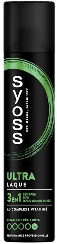 SYOSS, Laque, Tenue Ultra, 3en1, Coiffage, Soin, Tenue longue durée, Formule au complexe vitaminé, Provitamine B5, Niacinamide, Fixation très forte, Performance Professionnelle, 300ml