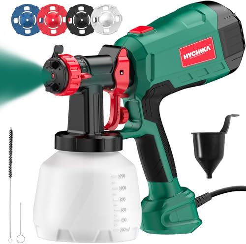 HYCHIKA Pistola Pintura 600W, Pistola de Pintura HVLP con Contenedor de 1200mL, 4 Boquillas, 3 Modos y 2 Herramientas de Limpieza, Ideal para Pulverizar Muebles, Vallas, Paredes, Bricolaje