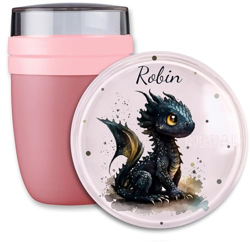 Lunchpot Kinder Müslibecher to go Joghurtbecher für Mepal Ellipse - Einschulung Geschenk süßer Drache mit Name Geschenk Schulkind Nachtdrache Geschenke Kitastart Drachen I Drachenzähmen I