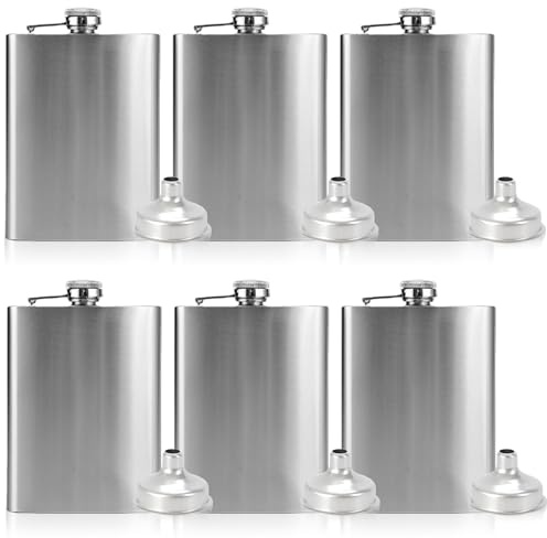 6 fiaschetta in acciaio inox per liquori, 8 oz/200 ml, con imbuto fiaschetta per whisky, adatta per il trasporto di alcol, per escursioni, campeggio, attività all'aperto, portatile