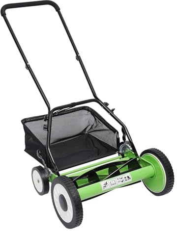16Inch Push Mower Manual with Grass Catcher 5Blade Cordless Reel Lawn Mower 9Position Adjustable Height Efficient Grass Cutter for Easy Lawn Care