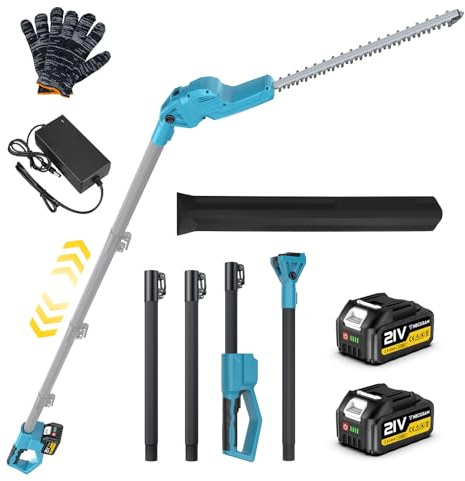 Profi Elektro Teleskop Heckenschere Elektrisch mit 4.0Ah Akku, 52cm Doppelseitige Klinge, Bürstenloser Motor, 2.7 m Reichweite, 180° abwinkelbarem Kopf zum Schneiden von Hecken und Sträuchern