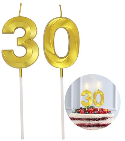 SHSMPXOY 30th Candelina Compleanno Numero 30 Candela di Compleanno Glitterata Oro 3D Design Candele Numero Decorazioni Cake Topper per Festa di Compleanno, Anniversario di Matrimonio