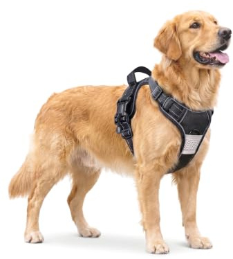 Dog Harness Large Dog, No Pull Dog Harness with Front Clip, Reflective Anti Pull dog harnesses, Magnetic Buckle, No Choke Pet Vest with Skin-Friendly Handle & Breathable Mesh, Black, L