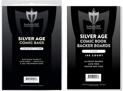 Max Protection Silver Age Comic Book Bags and Boards 500 Pack - 2 Mil Archival-Safe Bags with 24pt Thick Acid-Free Boards - Precision-Cut for 1956-1970 Era Comics