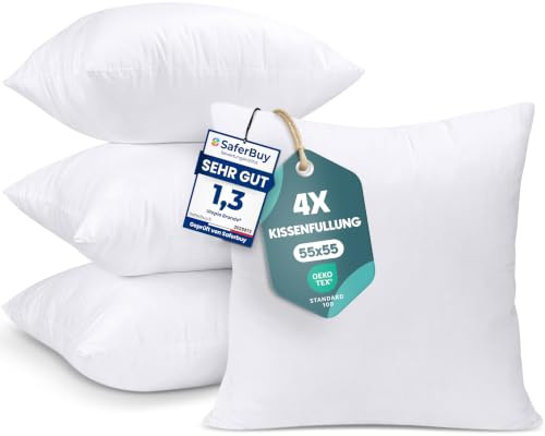 Utopia Bedding Prydnadskuddar 55 X 55 cm, 4 Pack, För Säng Och Soffa | Innerkuddar, kuddfyllningar, soffkuddar, prydnadskuddar, fyllning av ren polyester, mikrofiberöverdrag