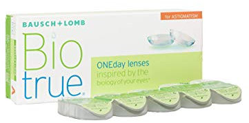 Bausch + Lomb Biotrue ONEday for Astigmatism Tageslinsen, torische Kontaktlinsen, weich, 30 Stück BC 8.4 mm / DIA 14.5 / CYL-0,75 / Achse 100 / +0,75 Dioptrien