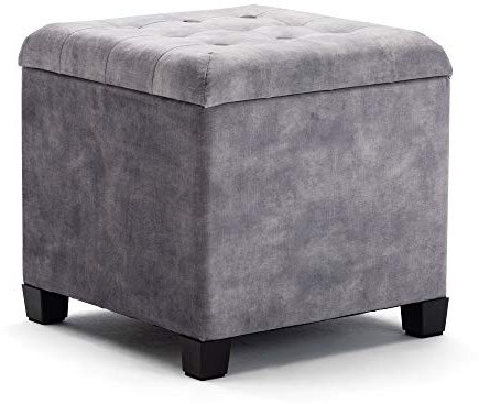 HNNHOME Sitzhocker mit Stauraum, Sitzwürfel mit Deckel, Sitztruhe, Fußbank Truhen Aufbewahrungsbox, Wolken Samt, Massivholz, 47 L, 45 x 45 x 43 cm (Hellgrau, Wolken-Samt)