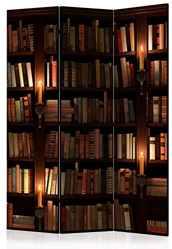 murando Decorative Room Divider Library 135x172 cm / 54x68 Single-Sided Folding Screen 3 Panels Room Partition Non-Woven Canvas Print Opaque Photo Display Books reading room f-B-0142-z-b