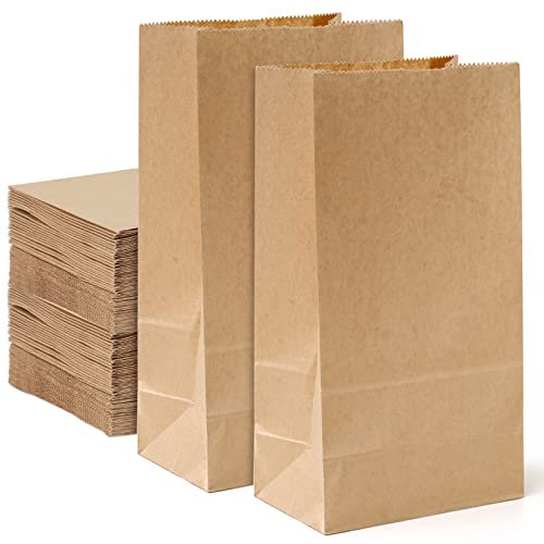 Sacs en Papier Kraft 100 Pièces Sacs en Papier Moyen Bonbon ​Pochette Papier Sac Cadeau Sachet Alimentaire pour Noël Fête Anniversaire Mariage Hamburger Fruits Pain(15 * 9 * 27 cm)