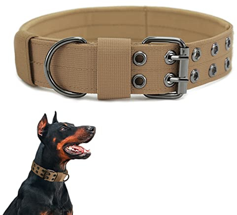 Collar táctico para perro, collar militar de nailon, ajustable, hebilla de metal resistente para perros medianos y grandes (XL, marrón)