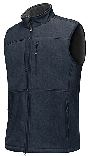 33,000ft Veste d'extérieur imperméable softshell sans manches pour homme, veste polaire, fermeture éclair intégrale, Bleu nuit, L