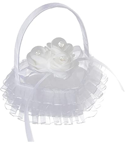 Worparsen Wedding Ring Basket Romantic Ruffle Rings Bearer Holder Hold Ring Flower Decor G
