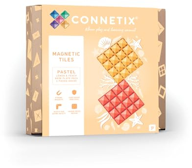 CONNETIX Magnetic Tiles Pastel Lemon & Peach Base Plate Pack, 2 Pieces